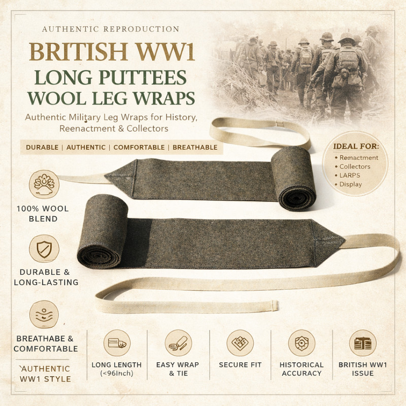 WW1 US Army Puttees Leggings Wraps M1910 Reproduction British WWI Grey Interlock gallery
