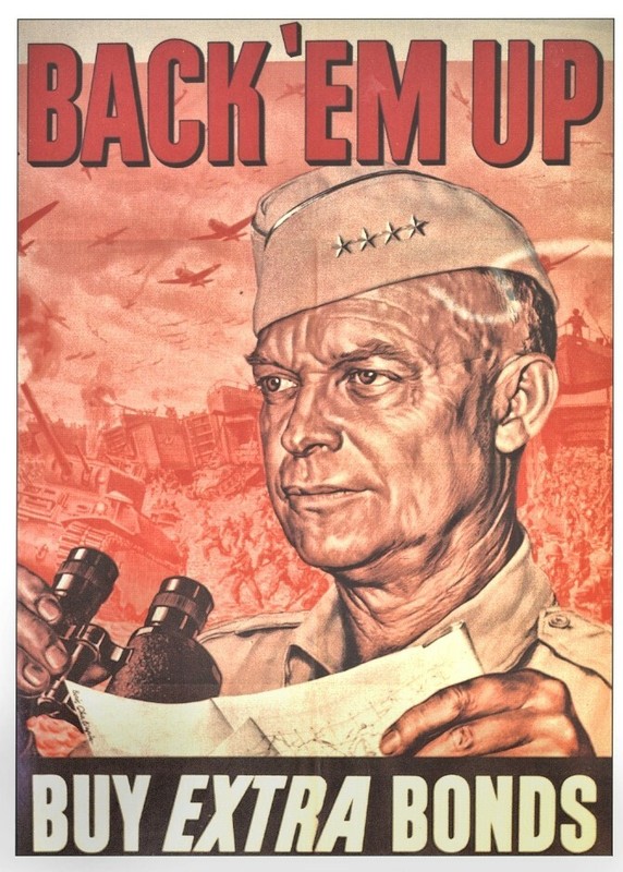 Back Em Up Buy Extra Bonds General Eisenhower WWII Mini Poster 1991 Illustration