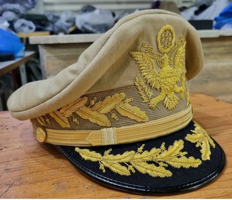 US Army Peak Cap General Douglas Macarthur's Uniform Military Khaki Hat gallery