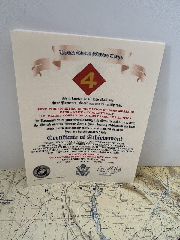 U.S. MARINE CORPS / 4TH MARINE DIVISION - CERTIFICATE OF ACHIEVEMENT gallery
