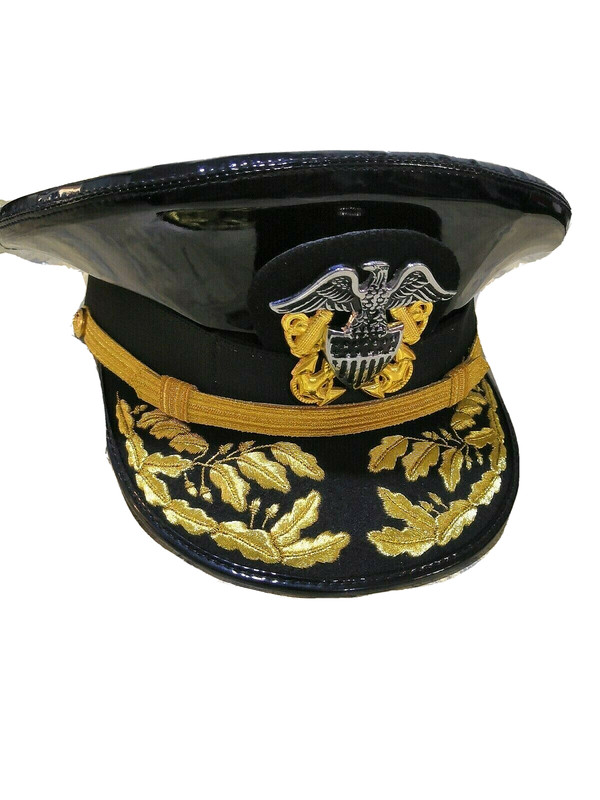 WW2 US Navy Commander Admiral Hat Black PVC Waterproof Visor Embroidered Hats