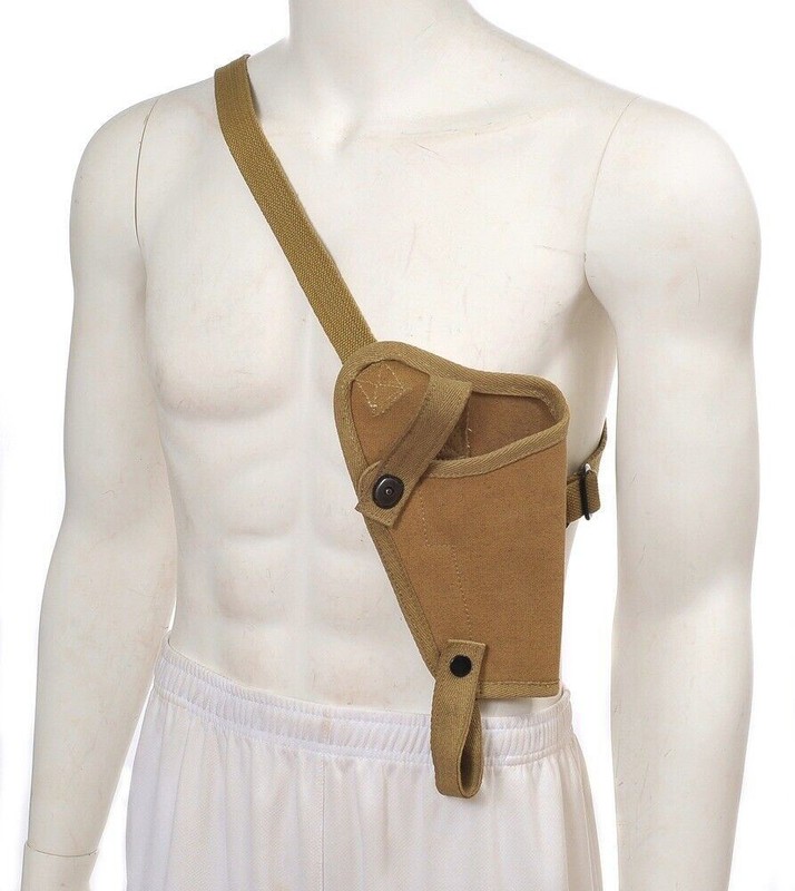 US WW2 M3 Khaki Canvas Colt 1911 .45 Tanker Shoulder Holster Marked JT&L gallery