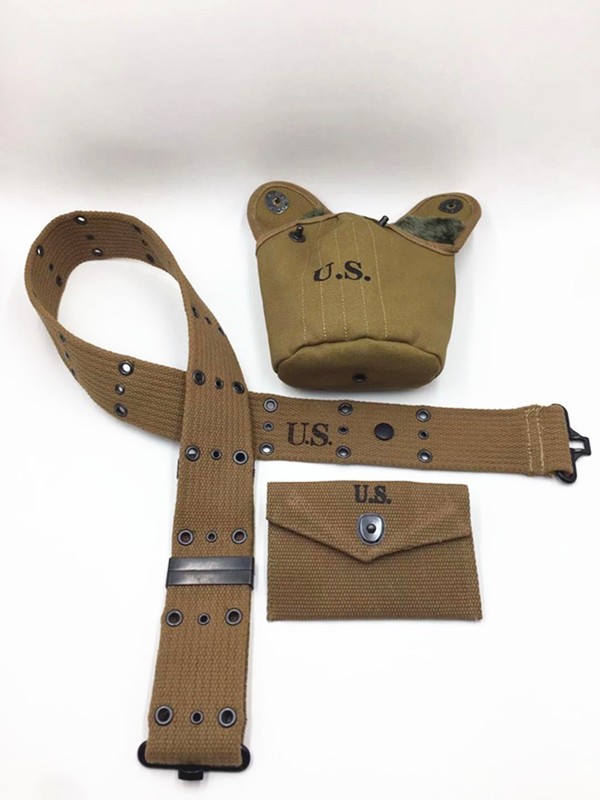 WW2 US ARMY EQUIPMENT M1936 BELT AND M1910 CANTEEN COVER WITH 1942 POUCH SET gallery