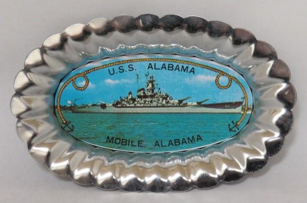 Vintage USS ALABAMA Mobile Alabama BB60 - Metal Ashtray Candy Dish Coin Key (EX)