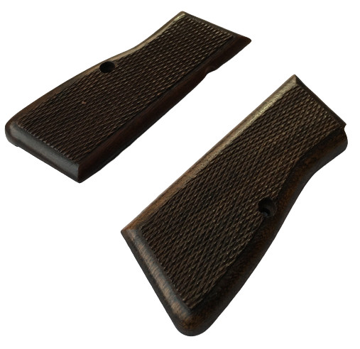 WWI WWII German Browning Hi-Power Checkered Wooden 9MM Pistol Grips-DARK gallery