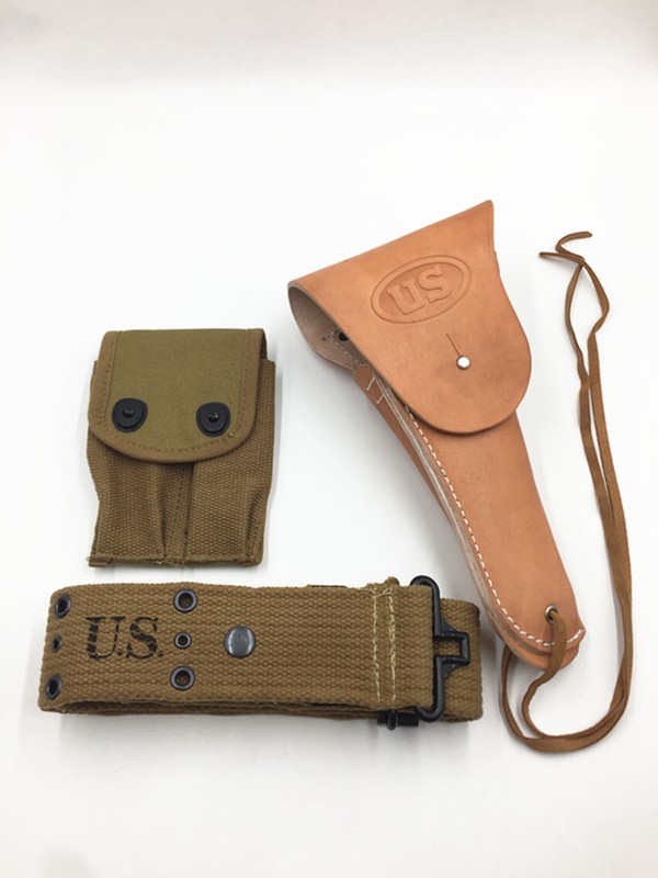 WW2 US ARMY 1911 HOLSTER WITH AMMO POUCH WEBBING BELT FULL SET SOLDIER EQUIPMENT gallery