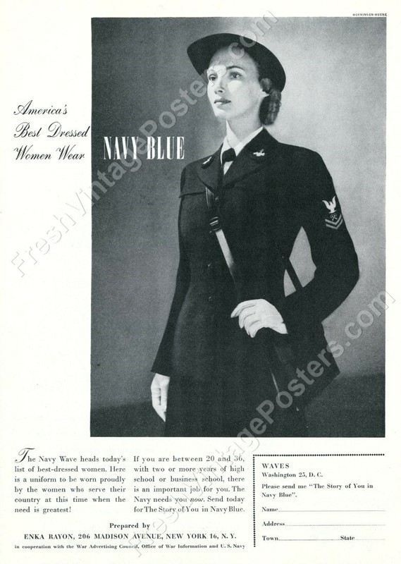 1944 US Navy WAVES WAVE women recruiting NEW poster 18x24