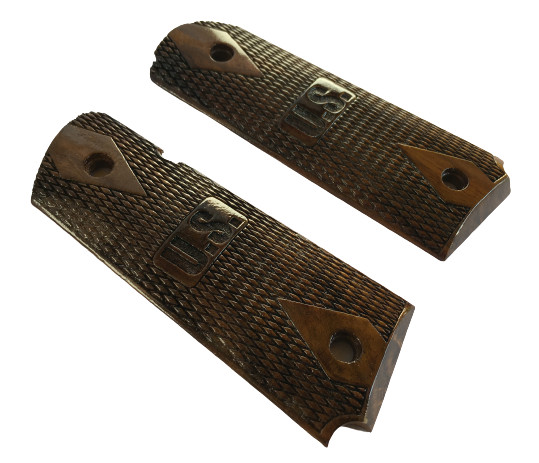 1911 Grips Checkered Walnut Wood Pistol 0.45 Colt - (US Sign) Reproduction gallery