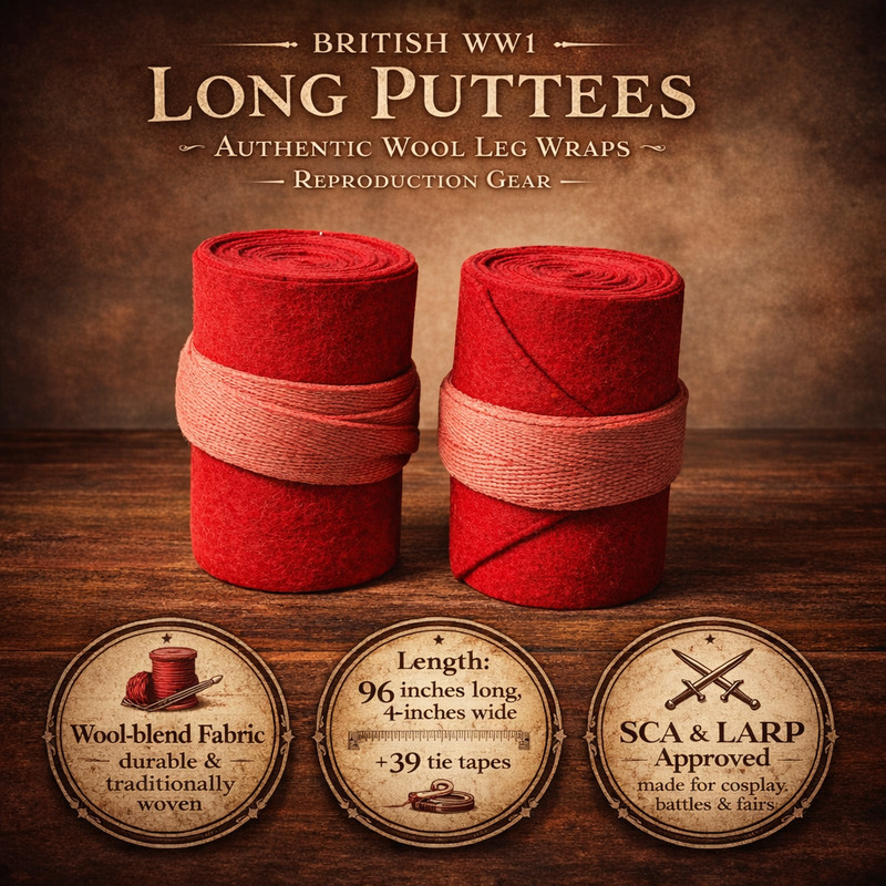 WW1 British Style Puttees M1910 US Army Leggings – Red Wool Wraps Reproduction gallery