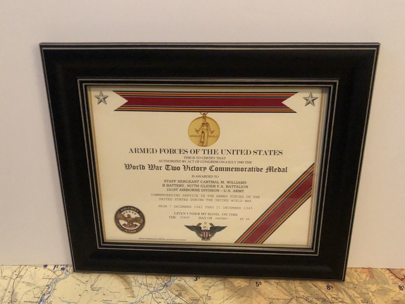 WORLD WAR II VICTORY COMMEMORATIVE MEDAL CERTIFICATE ~ Type 1 / Custom Printing gallery