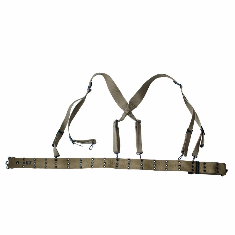 WW2 US ARMY M1936 SOLDIER FIELD EQUIPMENT X STRAP SUSPENDERS AND BELT SUIT