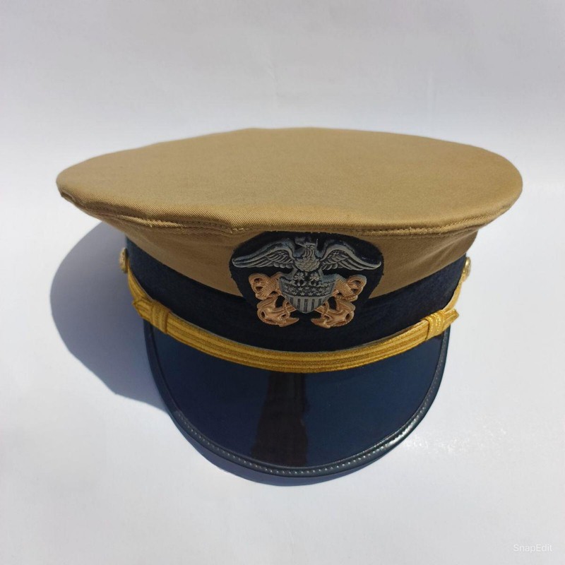 US Navy Officer Visor Cap, US Navy Commander's Hat with Cotton Khaki cover Repro gallery