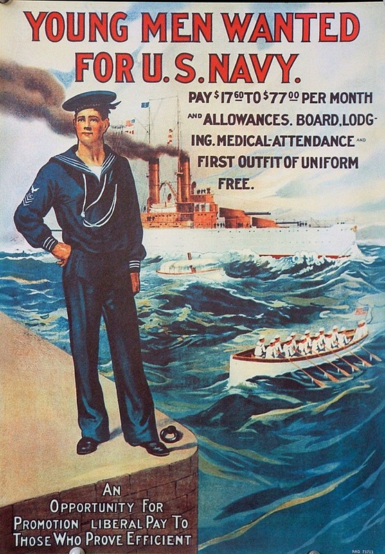 YOUNG MEN WANTED FOR U.S. NAVY WWI - Recruiting poster pristine condition. gallery