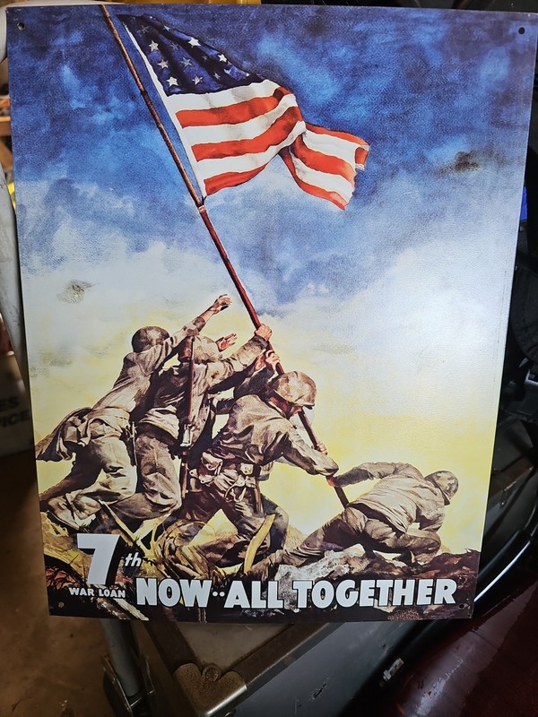 WWII Iwo Jima War Bonds 7th War Loan Now All Together Tin Sign 16x12
