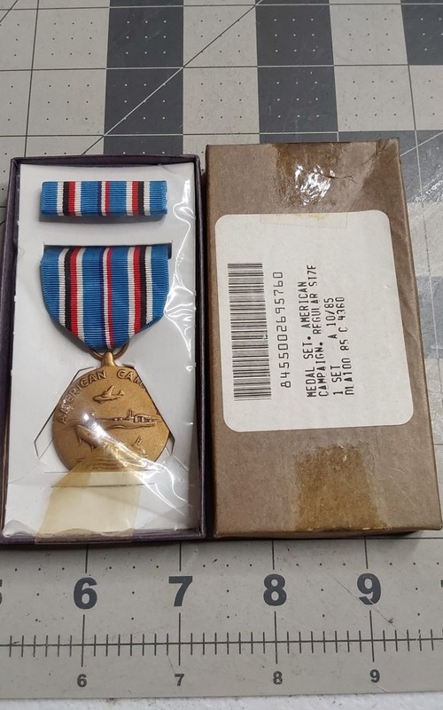 WWII US Army Boxed American Campaign Medal Ribbon Reissue 1985
