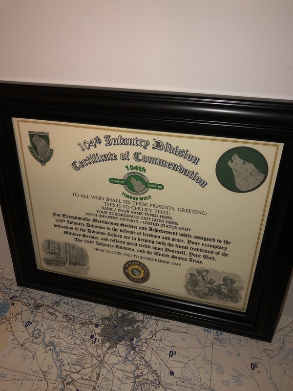 104TH INFANTRY DIVISION / COMMEMORATIVE - CERTIFICATE OF COMMENDATION gallery