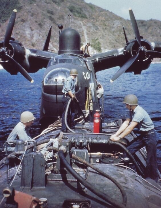 WW2 WWII Photo US Navy Sailors Refuel Martin PBM Mariner World War Two / 1823