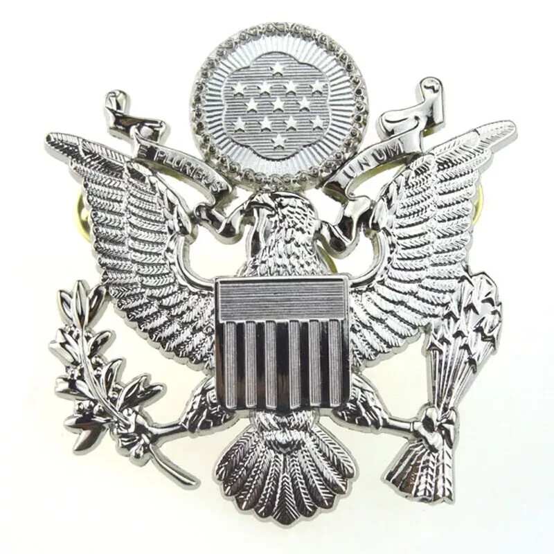 WW2 US Army Officer Cap Eagle Emblems Badge Pin Insignia Silver