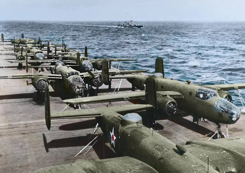 WW II USA Photo —-…Flight Deck Of USS Hornet – Doolittle Raid 1942…