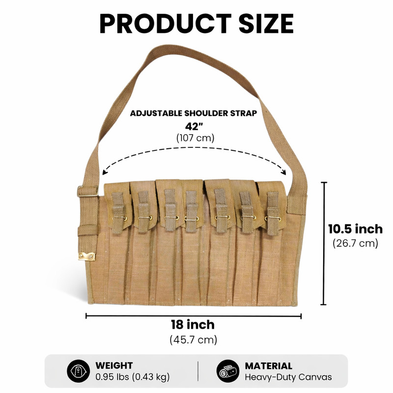 WWII British 7 Pocket 1944 Magazine Pouch Bandolier For Sten Repro-Light KHAKI gallery