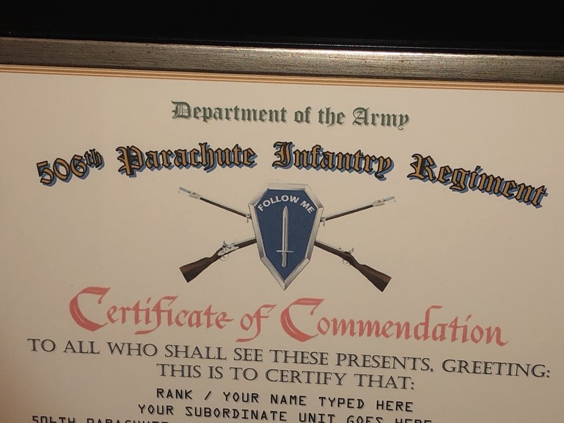 506TH PARACHUTE INFANTRY REGIMENT / COMMEMORATIVE - CERTIFICATE OF COMMENDATION gallery