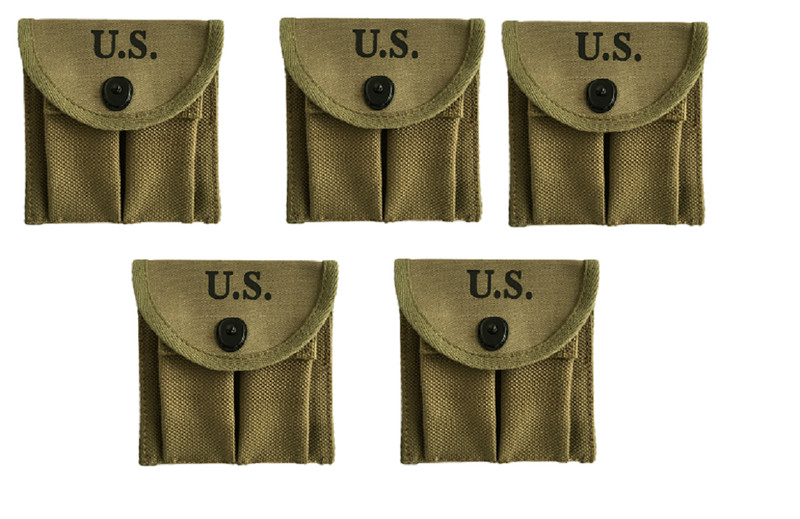 WWII US Army M1 Carbine Ammo Pouches Set of 5 OD Green Canvas Military Gear