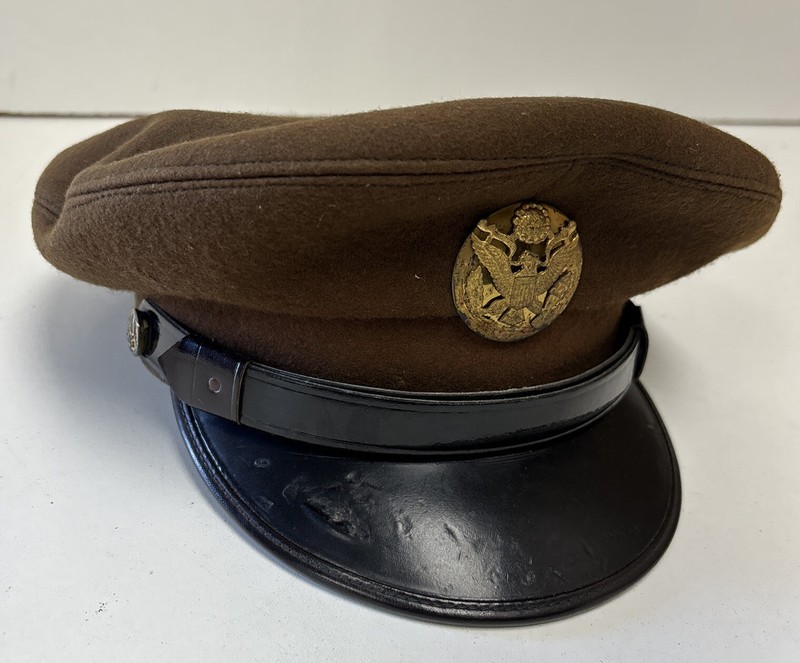 WW2 US Army Military Visor Cap/ Size: 6 3/4 Eagle Emblem & Patent Leather Band gallery