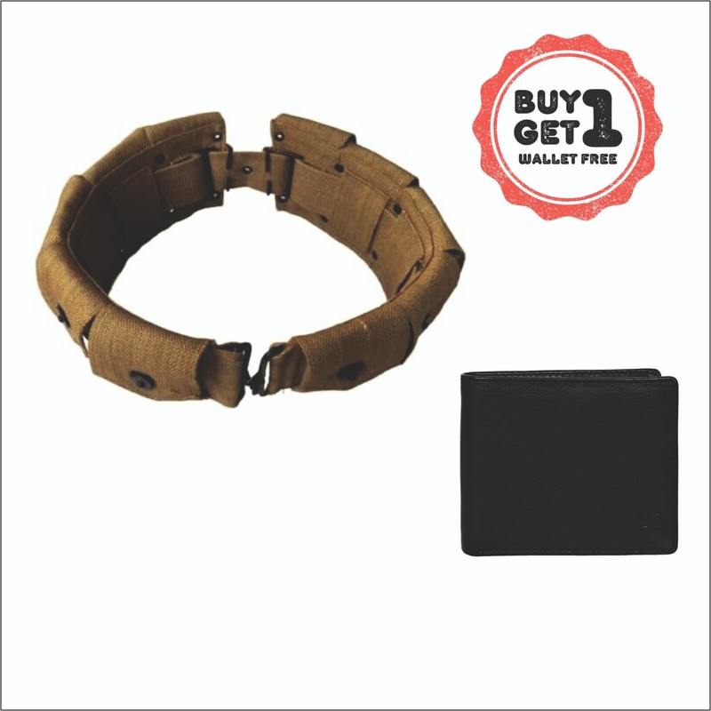 M1 Garand Cartridge 10 Pocket Canvas Belt Khaki witth wallet combo