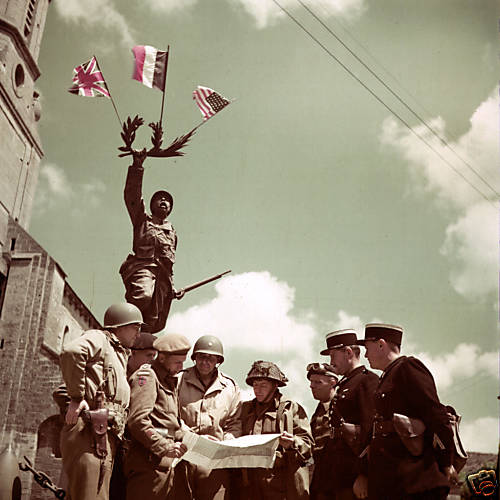 WW2 Color Photo Paris Allies Meeting British US World War II WW2 World War Two