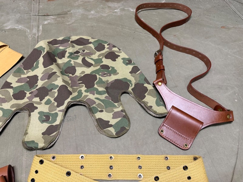 WWII US USMC MARINE P1941 HELMET CAMO COVER, SHEATH AMMO CANTEEN COVER POUCH LOT gallery