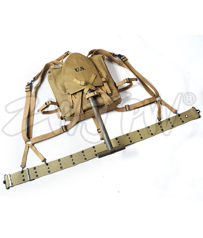 WW2 US ARMY USMC M1941 PACK COMBINATION US ARMY BELT UA X-STRAPS WITH T-SPADE gallery