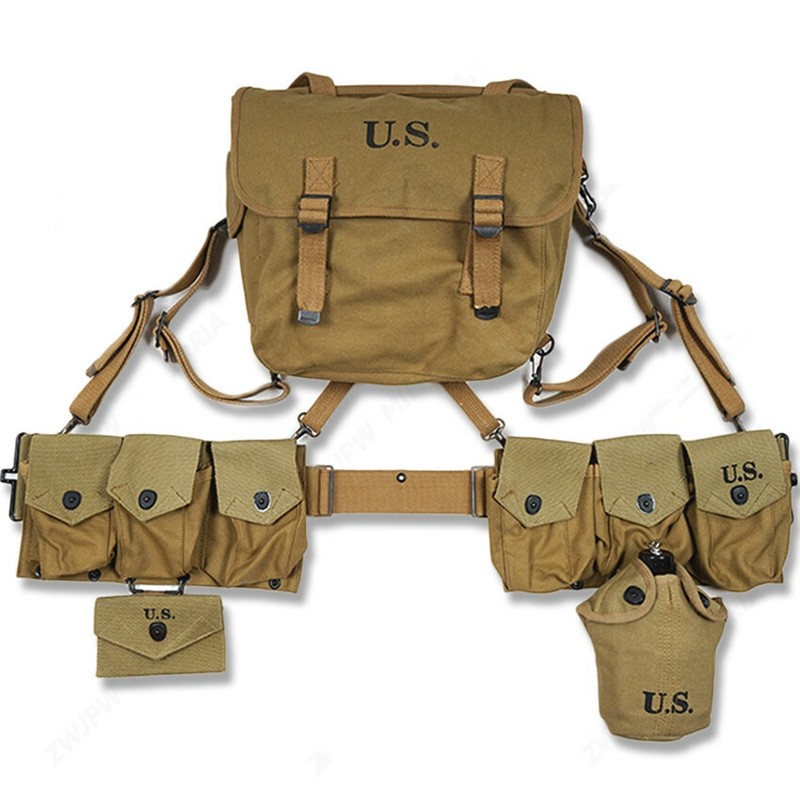 US ARMY EQUIPMENT M36 BAG BELT FIRST AID KIT AND 0.8L KETTLE X- TYPE STRAPS