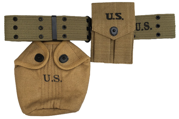 M1 Webbing Canvas Belt Od Green with Colt Pouch & Canteen Water Bottle cover