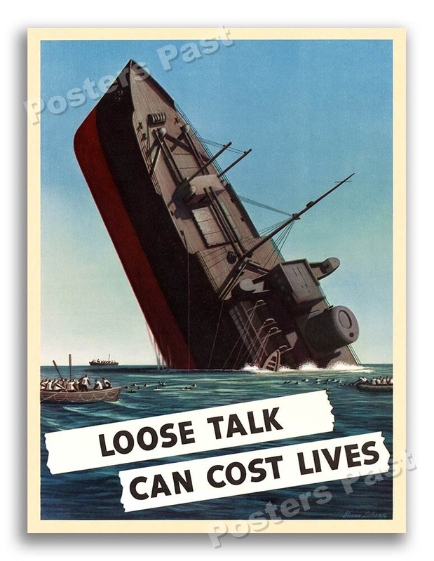 “Loose Talk Can Cost Lives” 1943 Vintage Style WW2 War Poster - 24x32