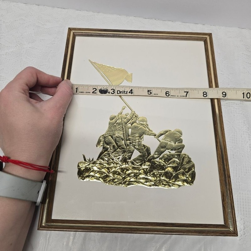 Iwo Jima Flag Rasing Gold Embossed Photo Print With Inscription WW2 USMC VTG gallery