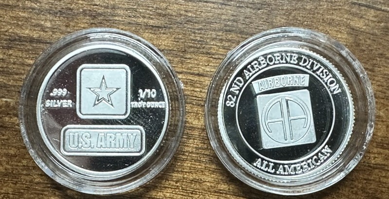 82nd Airborne Division "All American" 1/10th oz Proof silver coin in capsule