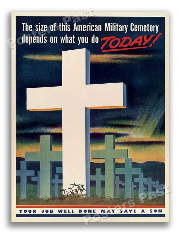 1940s American Military Cemetery WWII Historic War Poster – 18×24