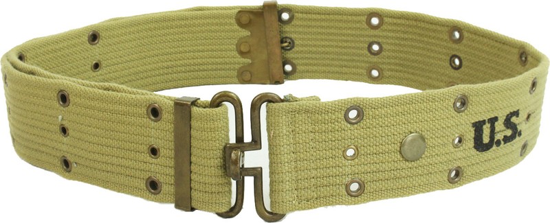 WW2 US Khaki Pistol Belt – Brass – Repro American Webbing Army Uniform Soldier