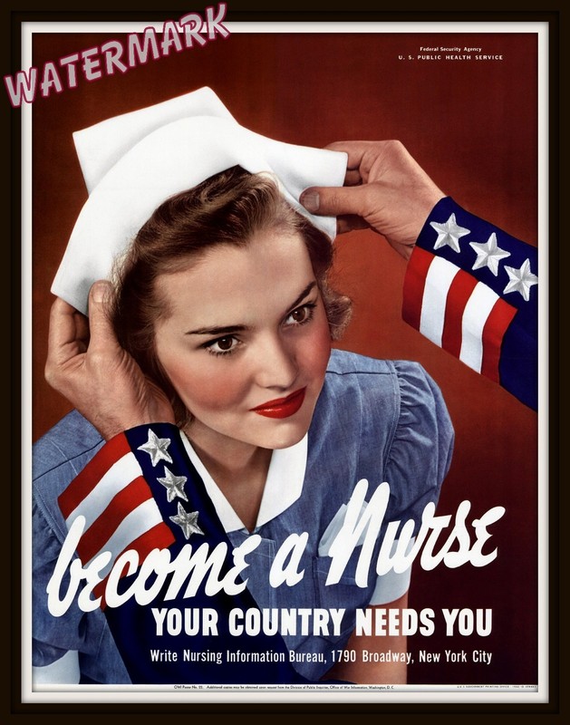 Wall Art / Photograph of WWII 1942 Become a Nurse Poster 8x10