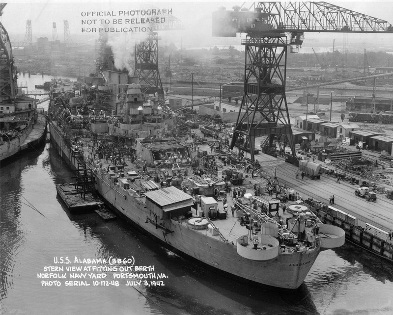 WW2 WWII Photo World War Two US Navy Battleship USS Alabama BB-60 Portsmouth VA