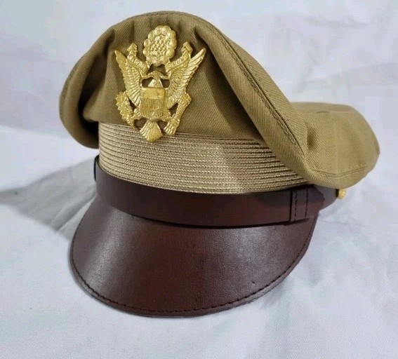 WW2 US Army Aircorps Military Airforce Officers Khaki Crusher Visor Hat Cap…