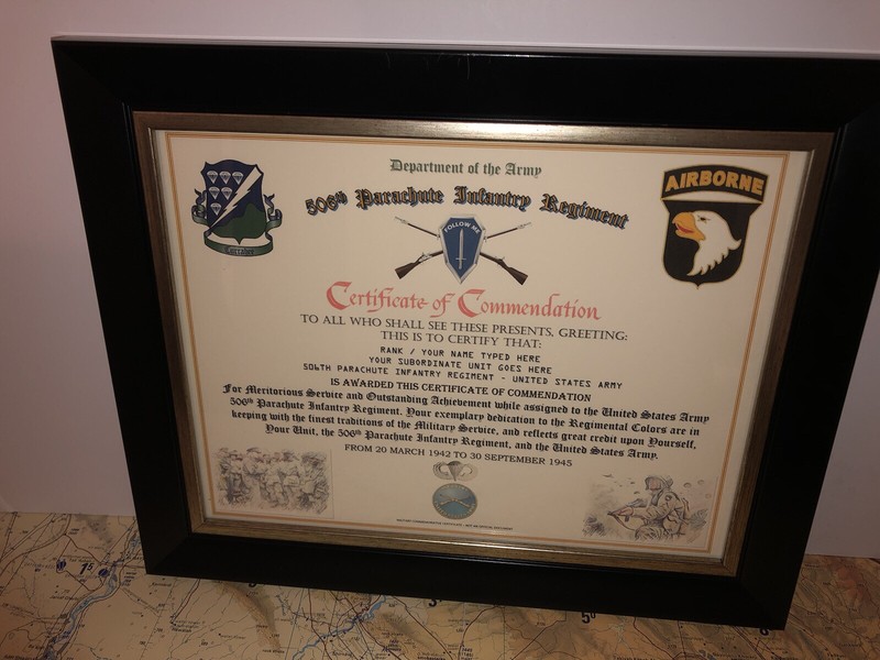 506TH PARACHUTE INFANTRY REGIMENT / COMMEMORATIVE – CERTIFICATE OF COMMENDATION
