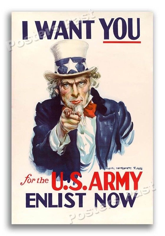 “I Want You for the U.S. Army” 1940 Vintage Style Flagg WW2 War Poster 24x36