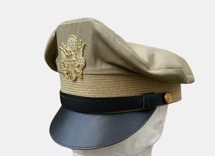WW2 US ARMY OFFICERS CRUSHER SERVICE KHAKI VISOR CAPHAT gallery