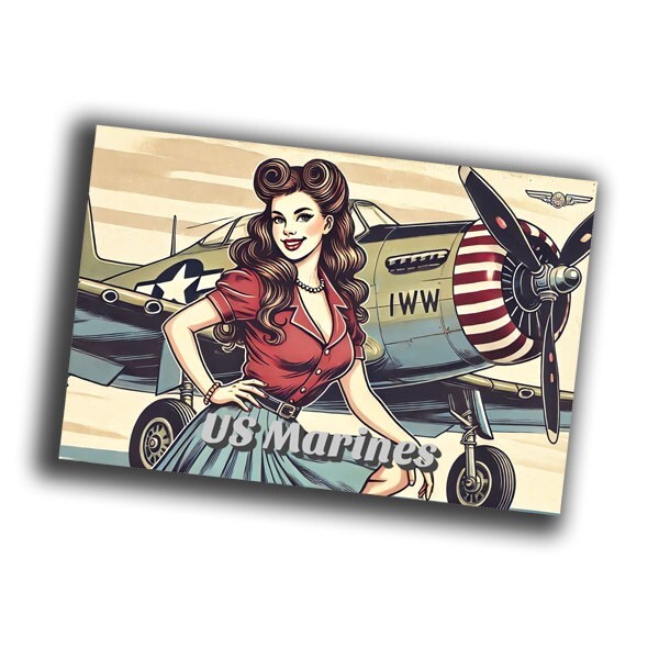 style illustration featuring a woman dressed WW2 Photo Glossy 4*6 in A034