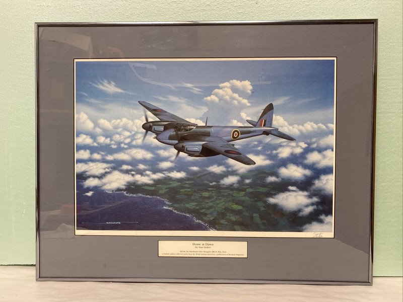 FIRST MOSQUITO MK II WWII “HOME AT DAWN” BY ARTIST STAN STOKES SIGNED ART PRINT