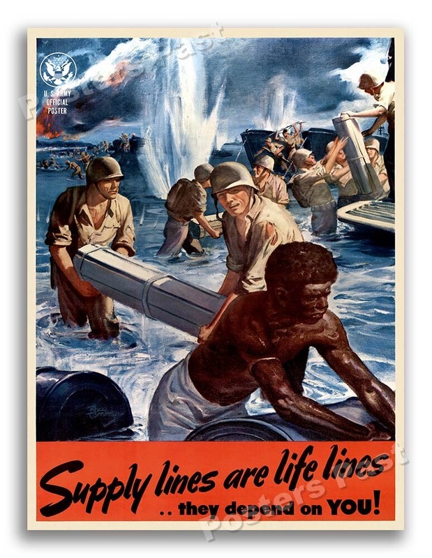 1944 “Supply Lines are Life Lines” Vintage Style WW2 Poster – 24×32
