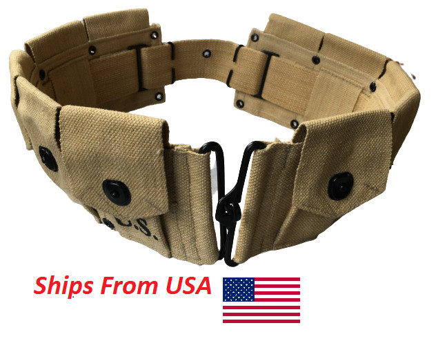 U.S.WWII Springfield M1923 Garand Cartridge Canvas 10 Pocket Belt Khaki