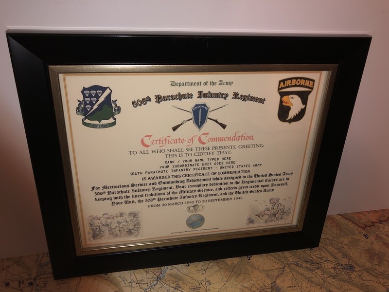506TH PARACHUTE INFANTRY REGIMENT / COMMEMORATIVE - CERTIFICATE OF COMMENDATION gallery