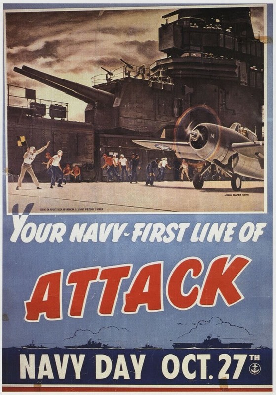 Your Navy: First Line of Attack Carrier WWII Mini Poster 1991 Illustration